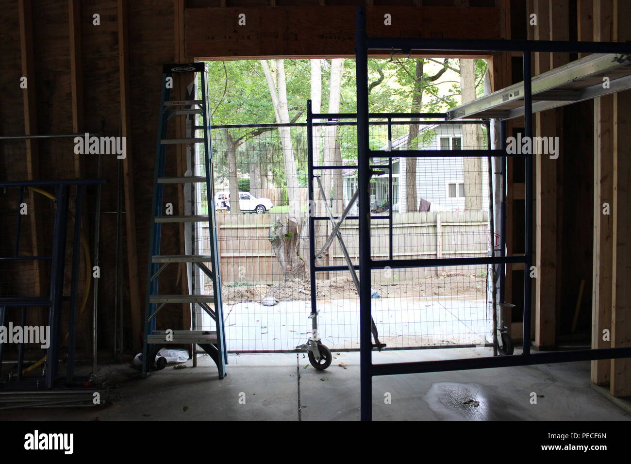 Interior of a residential house under construction in the middle of the