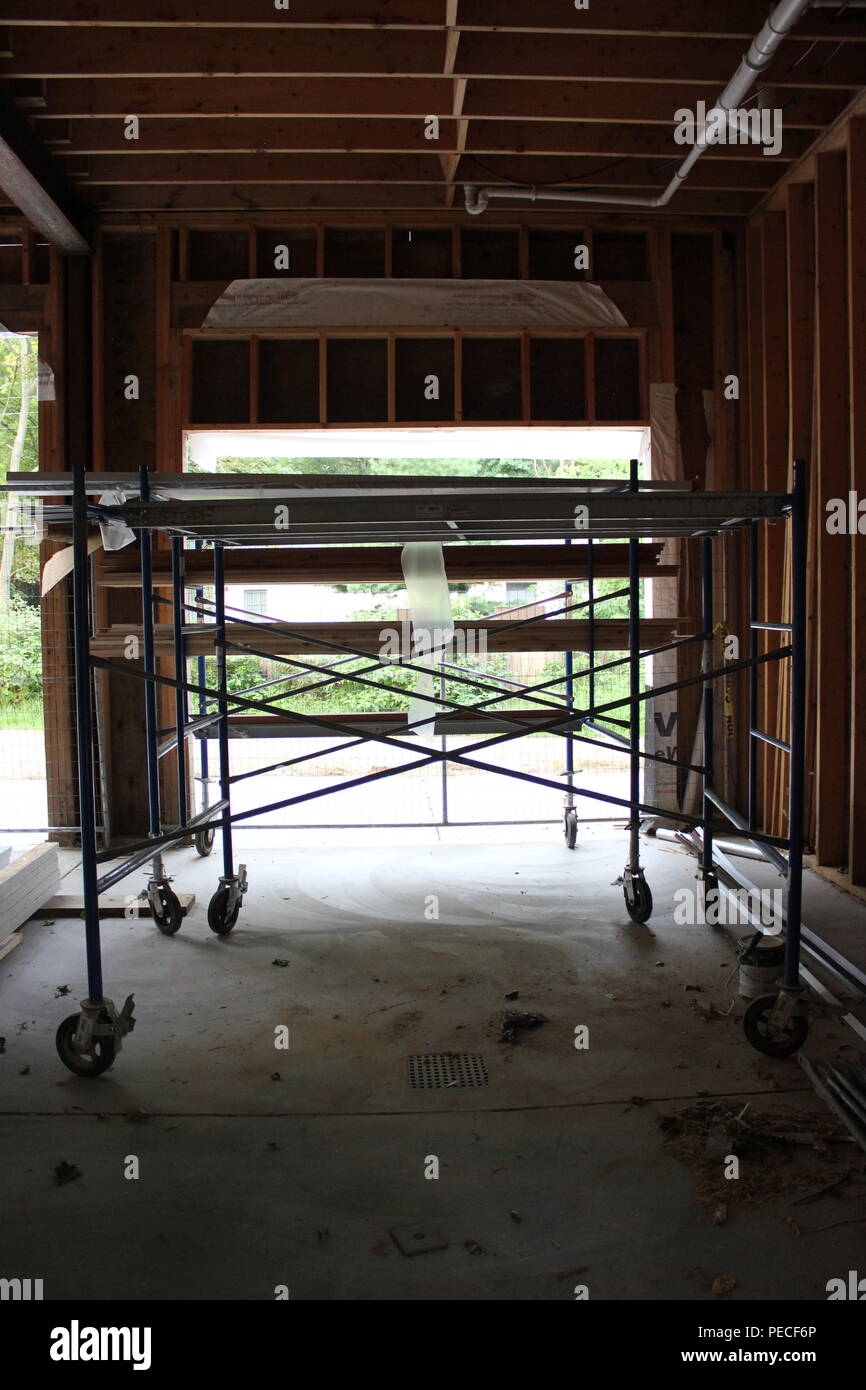 Interior of a residential house under construction in the middle of the