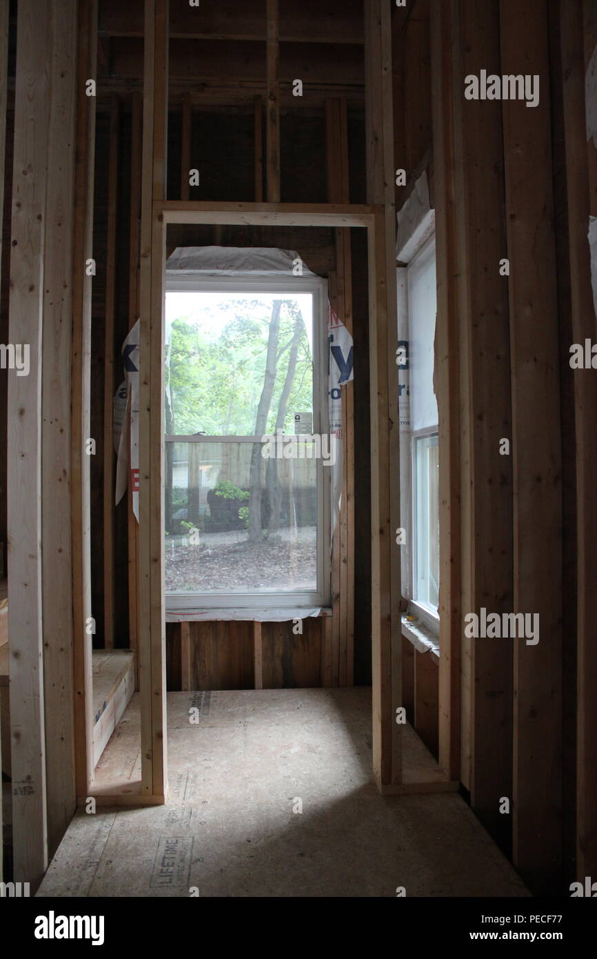Interior of a residential house under construction in the middle of the