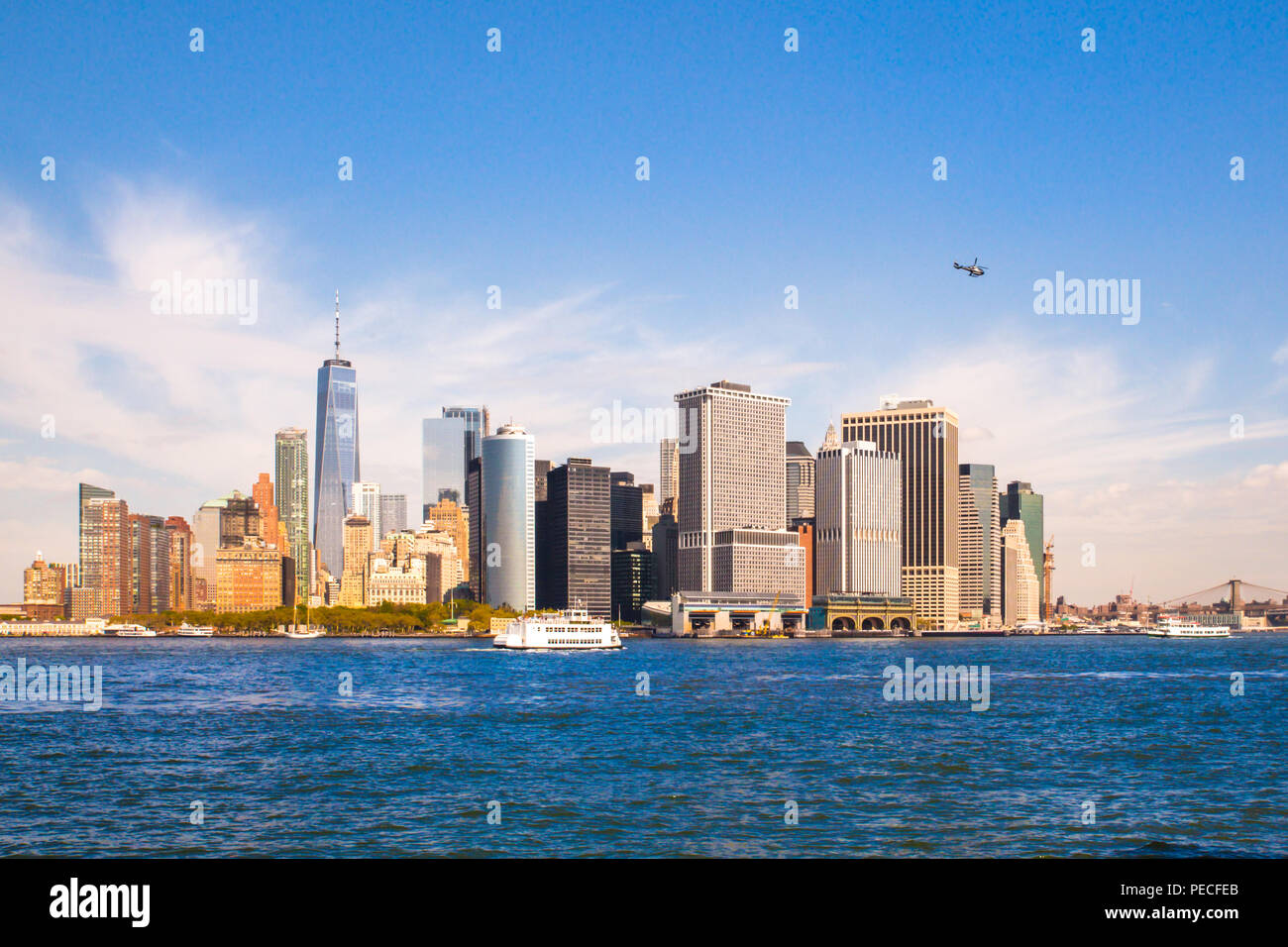 New York City skyline at downtown Manhattan Financial District with water Stock Photo