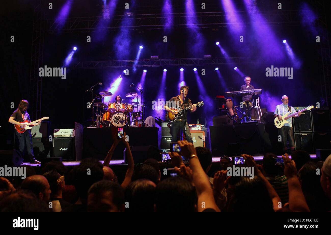 The Mexican rock band Caifanes, with Saul Hernadez and Sabo Romo on the night of their concert in Hermosillo Sonora. Rock in Spanish. Stock Photo