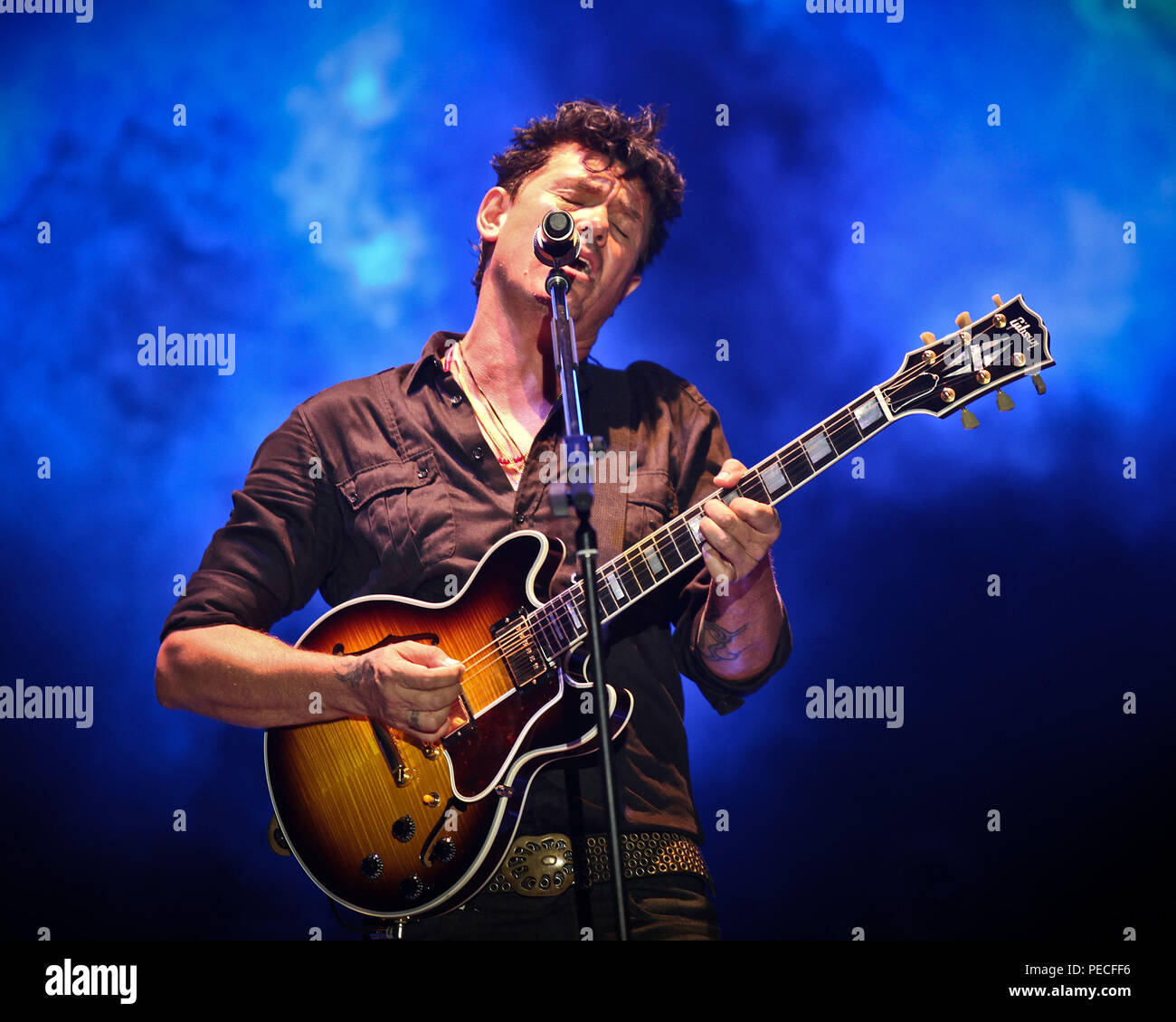 The Mexican rock band Caifanes, with Saul Hernadez and Sabo Romo on the night of their concert in Hermosillo Sonora. Rock in Spanish. Stock Photo