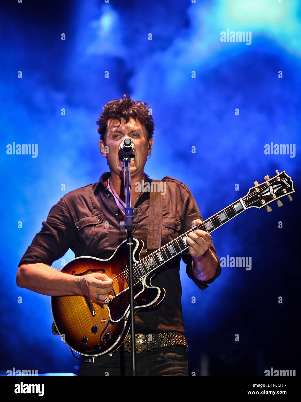 The Mexican rock band Caifanes, with Saul Hernadez and Sabo Romo on the night of their concert in Hermosillo Sonora. Rock in Spanish. Stock Photo