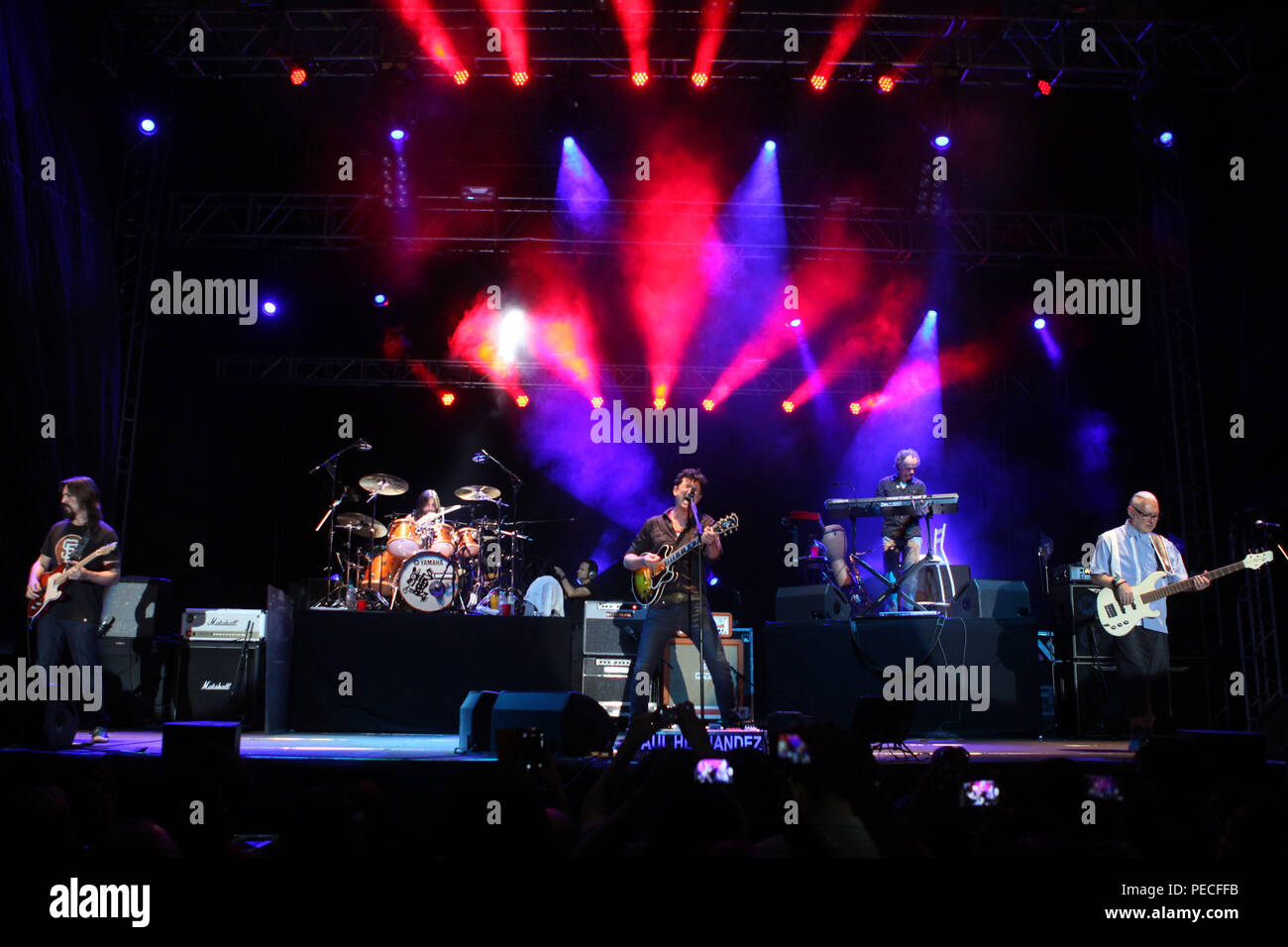 The Mexican rock band Caifanes, with Saul Hernadez and Sabo Romo on the night of their concert in Hermosillo Sonora. Rock in Spanish. Stock Photo