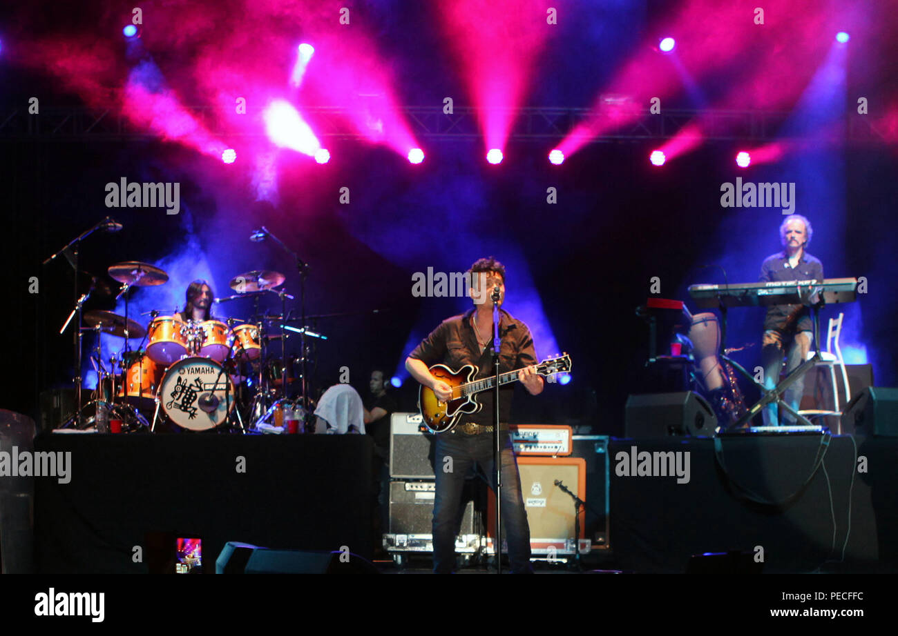 The Mexican rock band Caifanes, with Saul Hernadez and Sabo Romo on the night of their concert in Hermosillo Sonora. Rock in Spanish. Stock Photo