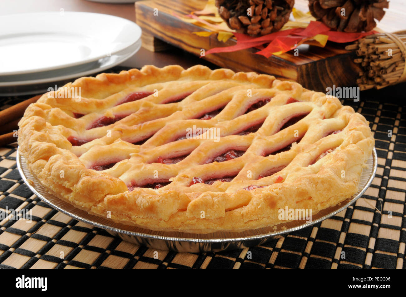 A fresh baked cherry pie with a lattice crust Stock Photo - Alamy