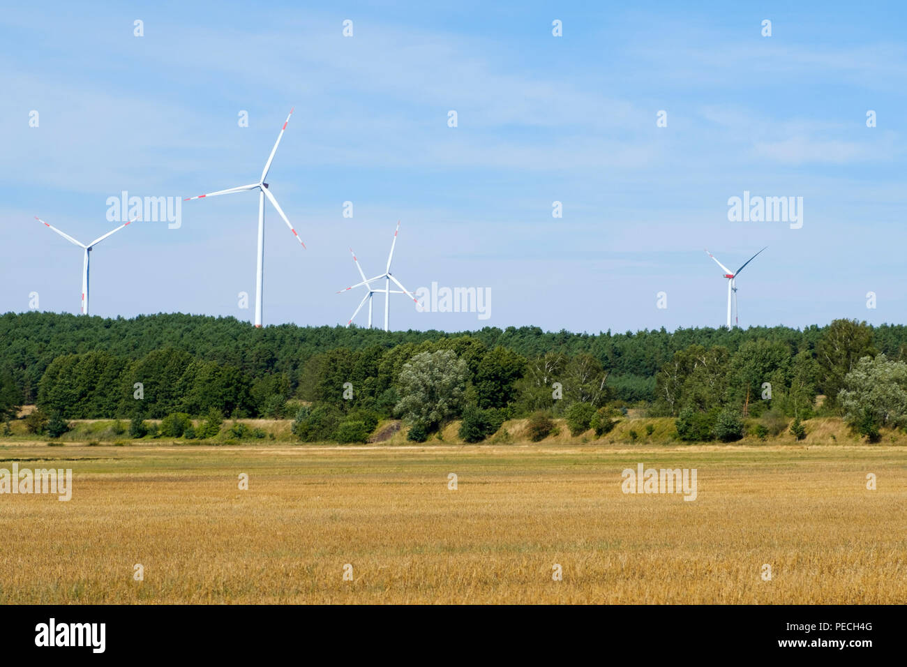 wind turbines / windmills in rural landscape - renewable energy Stock Photo