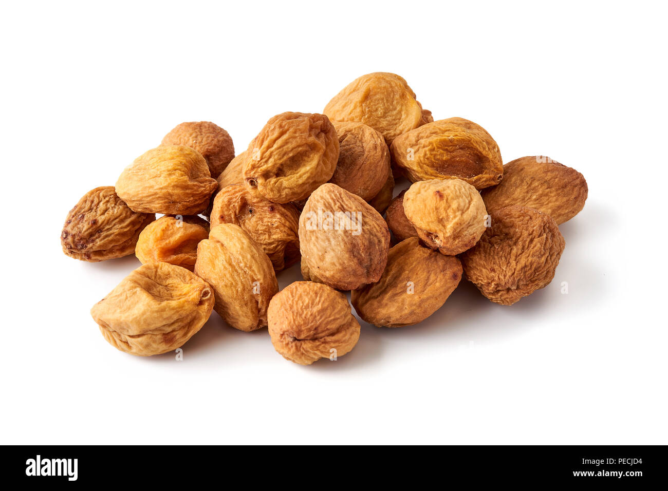 Sun dried apricots isolated on white background Stock Photo