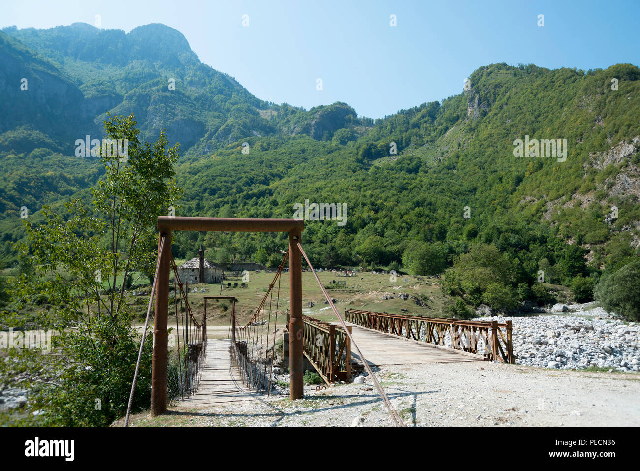 Bridges over Valbona river near Margegej, albanian alps, Albania Stock Photo