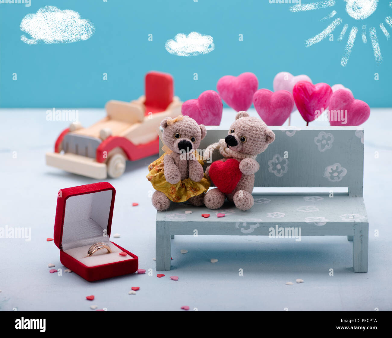 Valentines Day Love Heart Couple Teddy Bears Handmade Toys An Offer Of Marriage Vintage Retro Romantic Style Family Wedding And Friendship Stock Photo Alamy