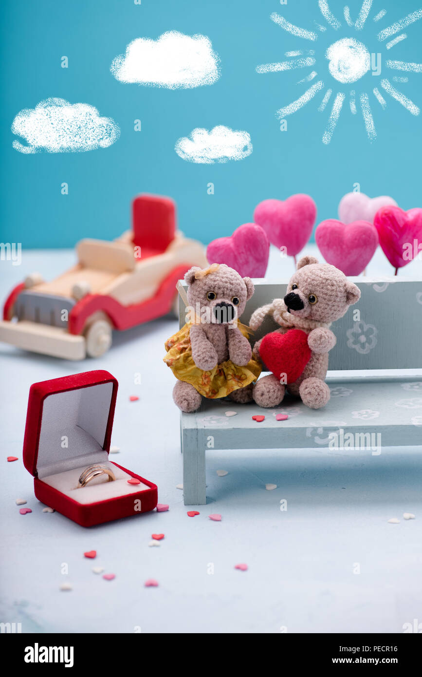 Valentines Day. Love heart. Couple Teddy Bears. Handmade toys. An ...