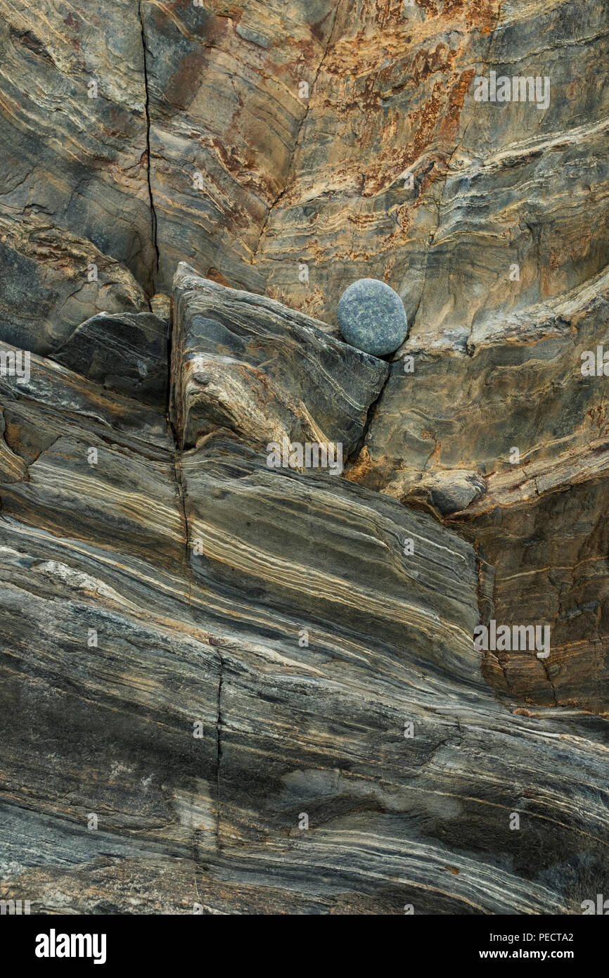 Patterns in wave eroded rocks, west Wales, UK. Stock Photo