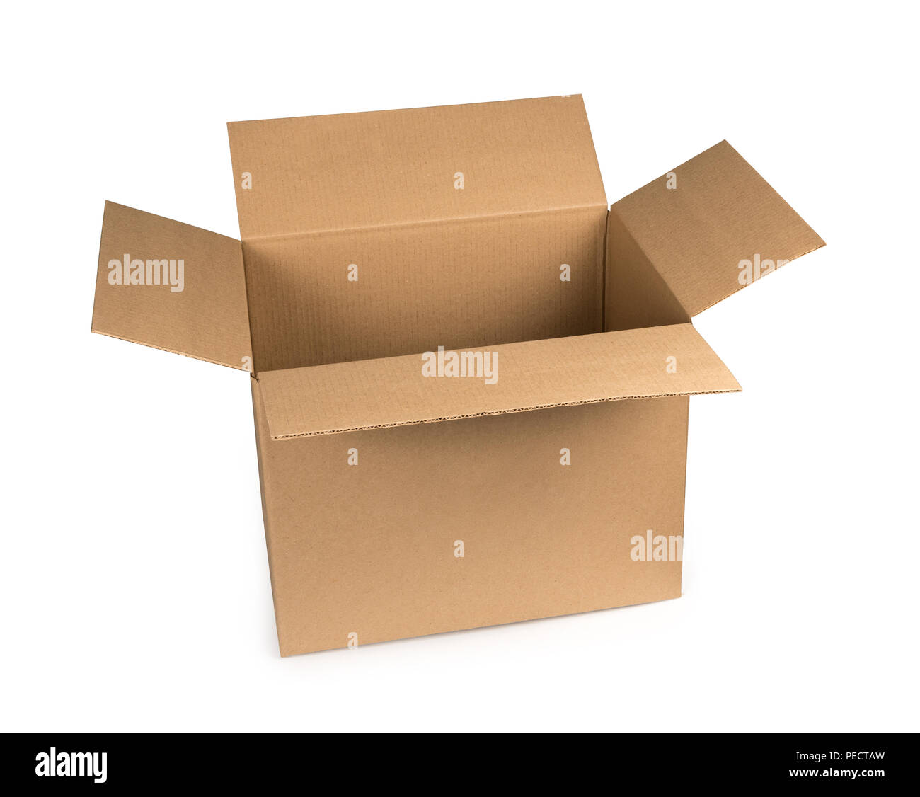 Open cardboard box isolated on a white background with clipping path. Mockup. Stock Photo