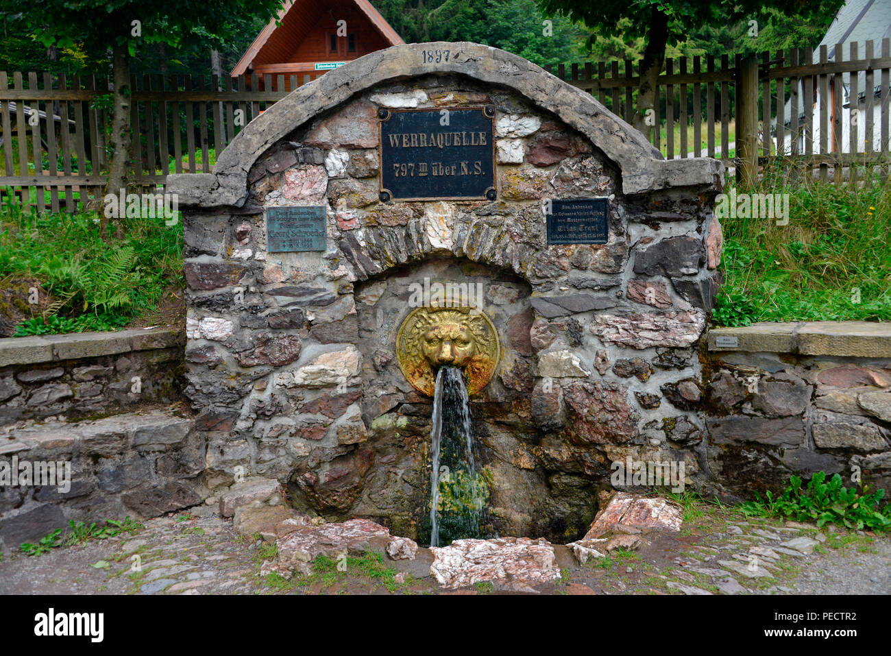 Werra source, Masserberg, Thuringian Forest, Thuringia, Germany Stock Photo