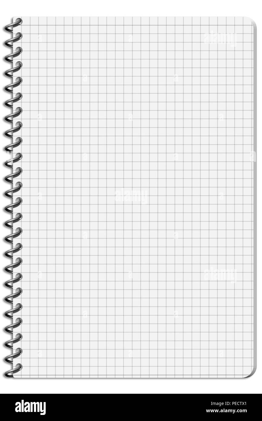 Notepad sheets squared open and empty with possibility of writing text. Stock Photo