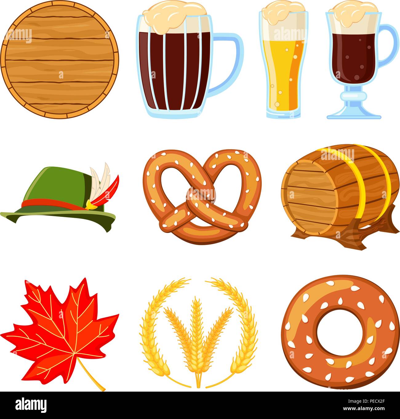 Colorful cartoon 10 oktoberfest elements set. Beer festival collection.  Autumn festive vector illustration for icon, sticker, patch, label, badge,  cer Stock Vector Image & Art - Alamy