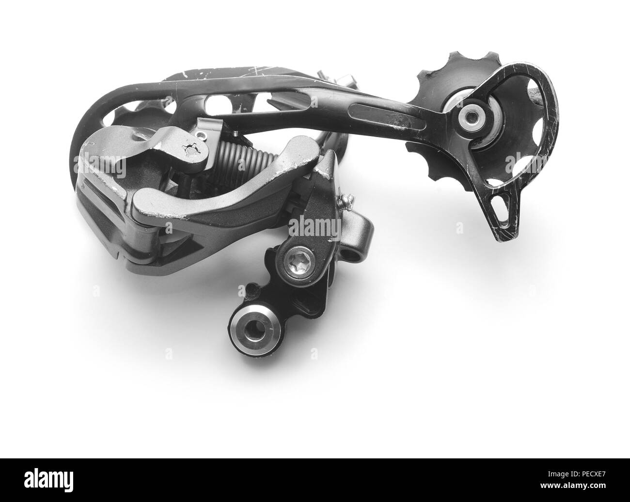 bicycle rear derailleur isolated on white Stock Photo