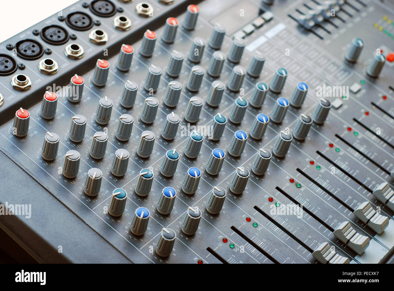 detail of an audio mixer board Stock Photo Alamy