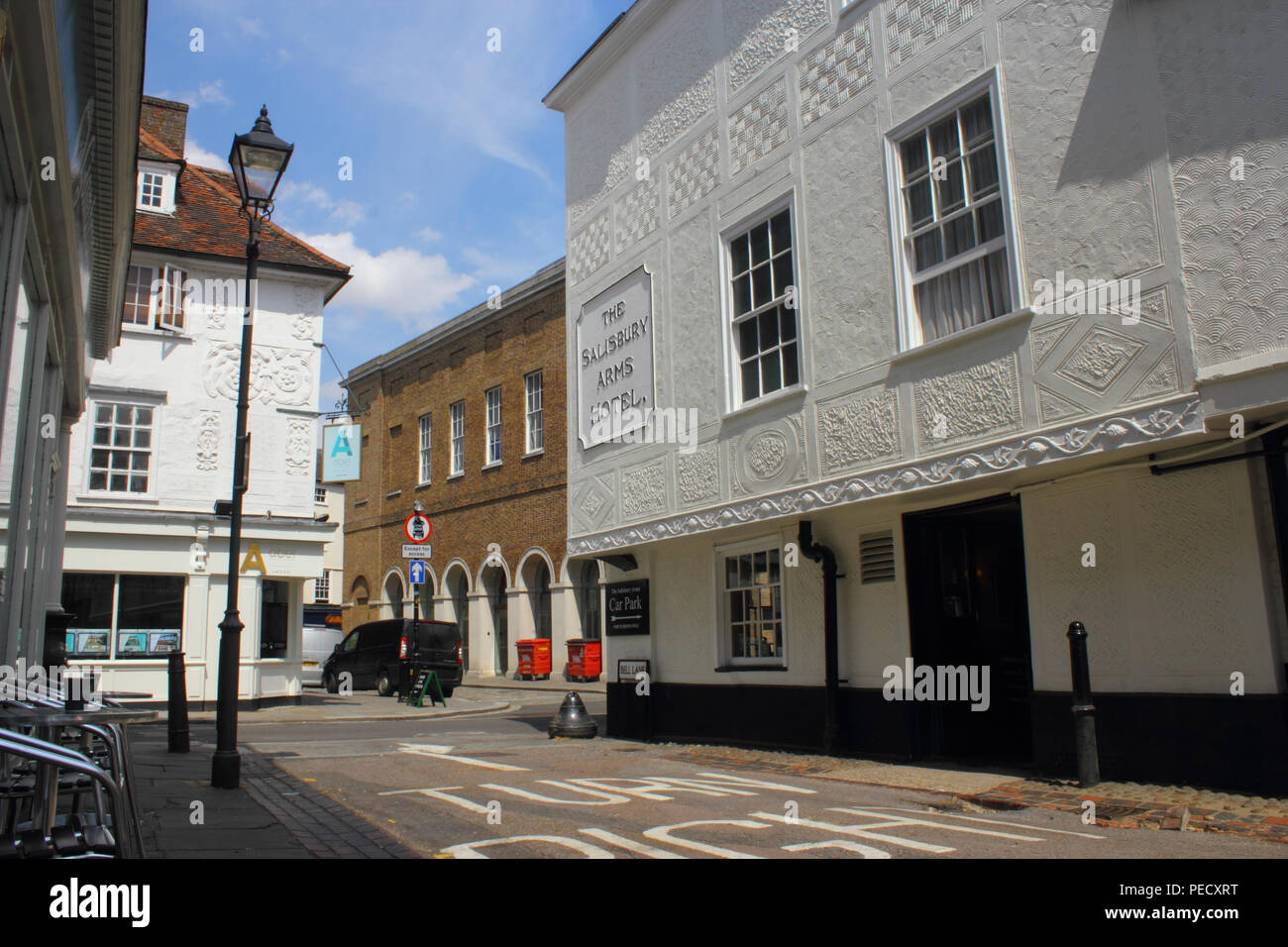The Salisbury Arms Hotel, Bell Lane, Hertford, Hertfordshire, United Kingdom (featured as a location in the 2018 BBC Drama ‘A Very English Scandal’) Stock Photo