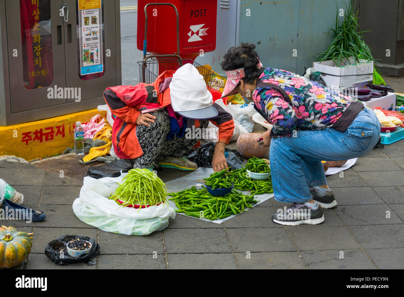 Koreans Selling Vegetables on Street Jeju Island South Korea Strait Asia Stock Photo