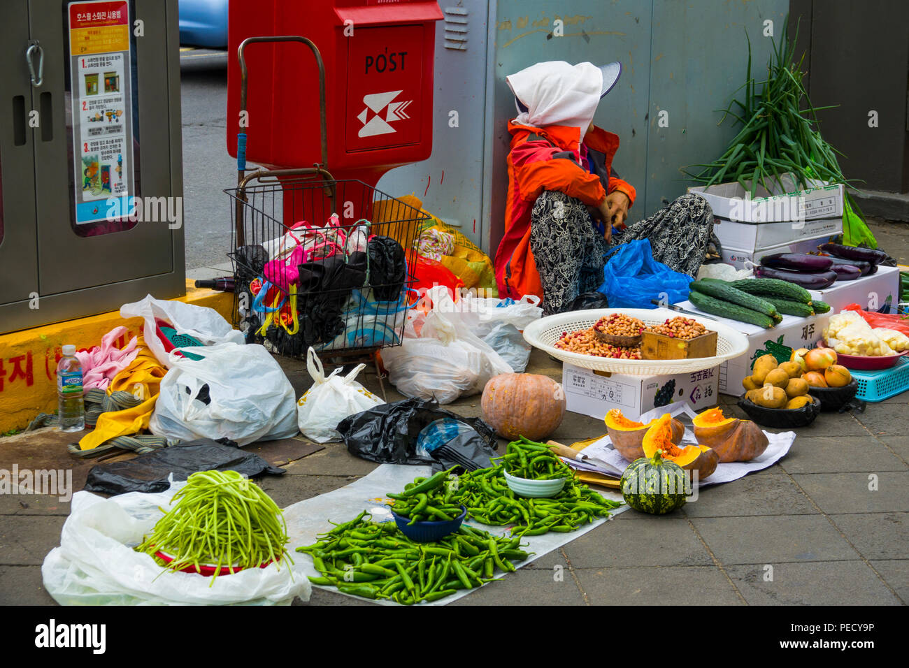 Koreans Selling Vegetables on Street Jeju Island South Korea Strait Asia Stock Photo