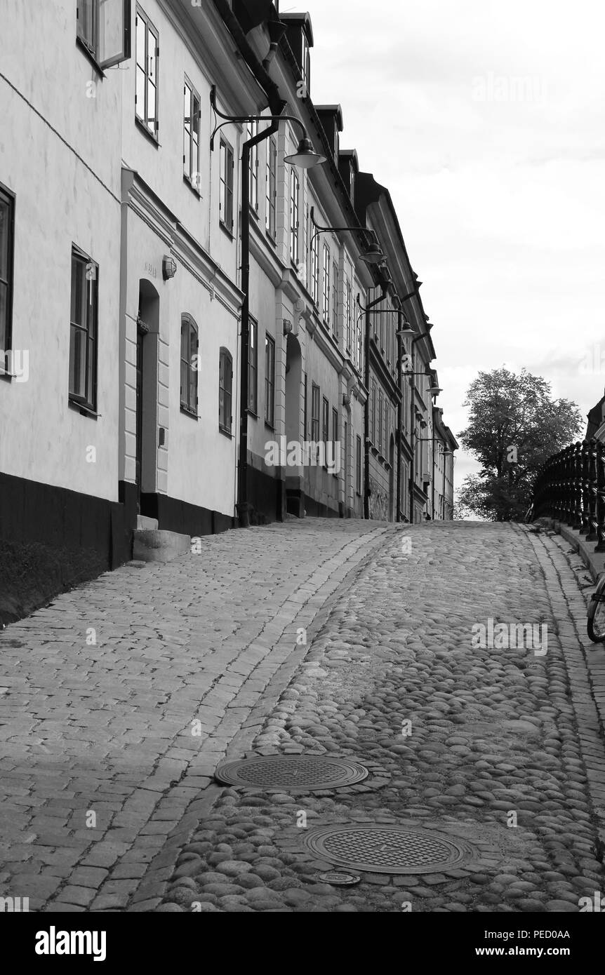 Cobblestone street on the isle of Sodermalm, Stockholm Sweden Stock Photo