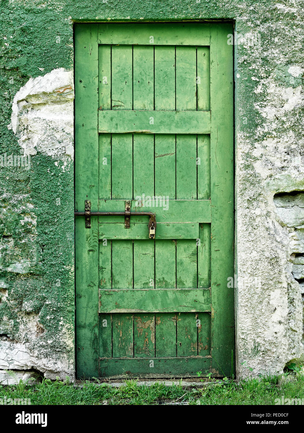 Old closed green door Stock Photo - Alamy
