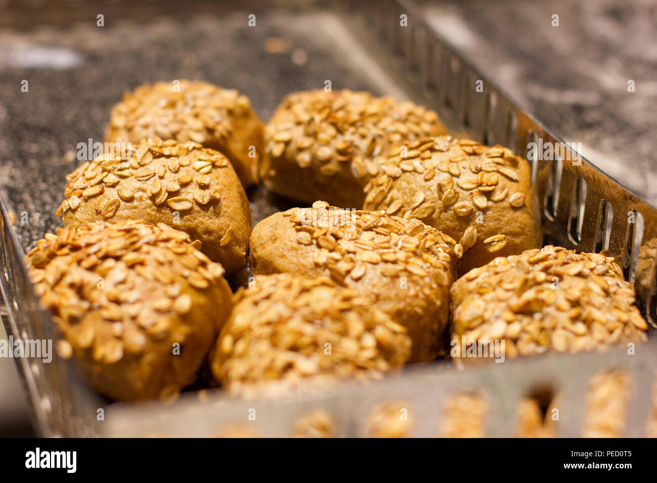 Fresh yeast rolls with the oat flakes and cereals. Proper nutrition Stock Photo Alamy