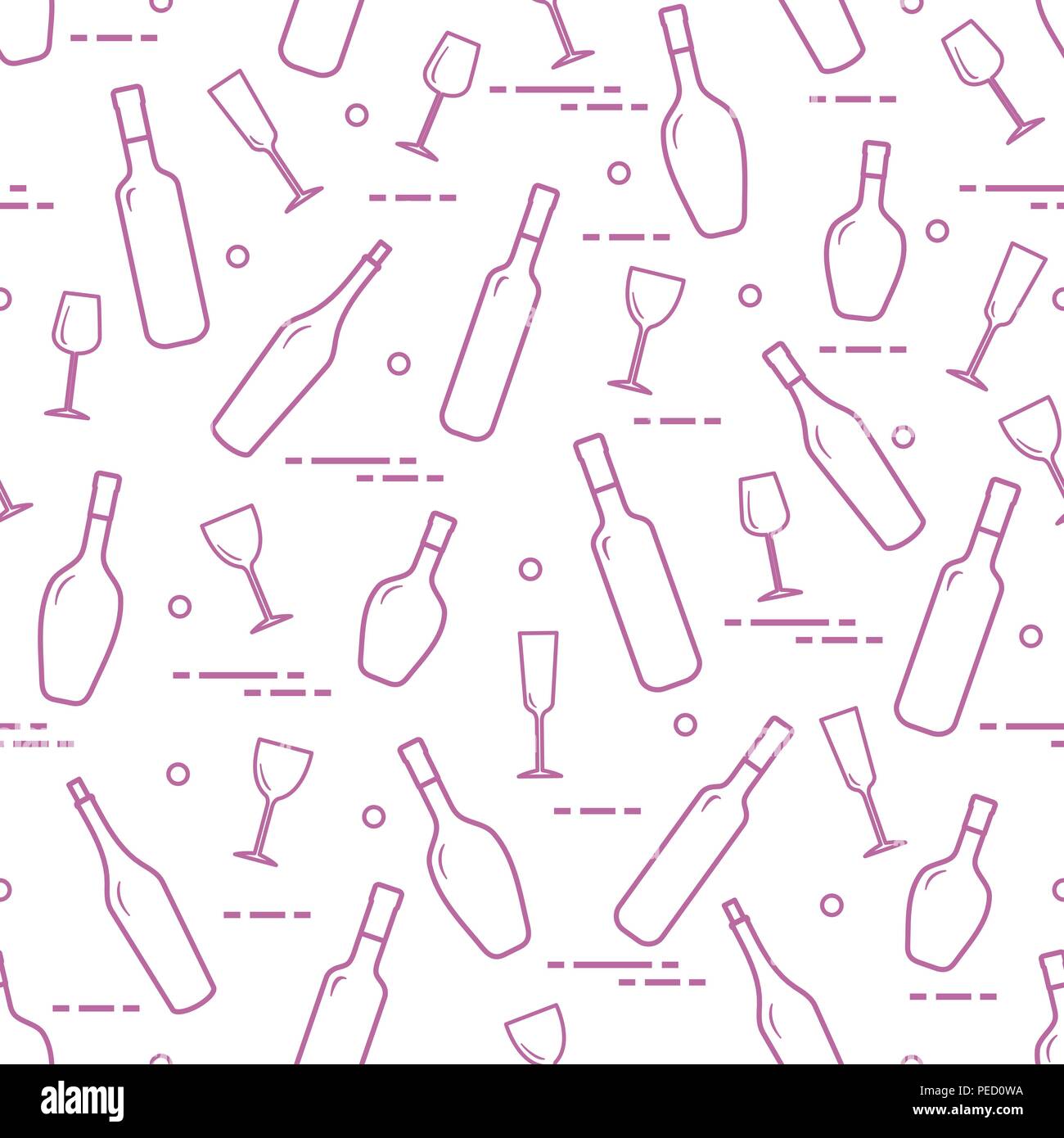 Seamless pattern of wine glasses and bottles of wine. Wine-making ...