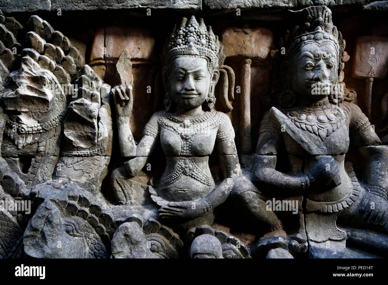 Bas Relief, Terrace of the Leper King, Angkor Wat Temple, Siem Reap, Cambodia Stock Photo