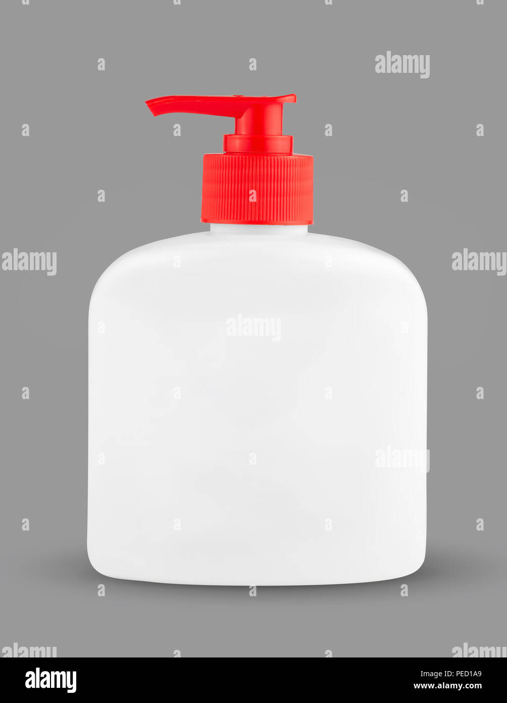 White plastic bottle for liquid laundry detergent, cleaning agent, bleach or fabric softener. Package mockup. Stock Photo
