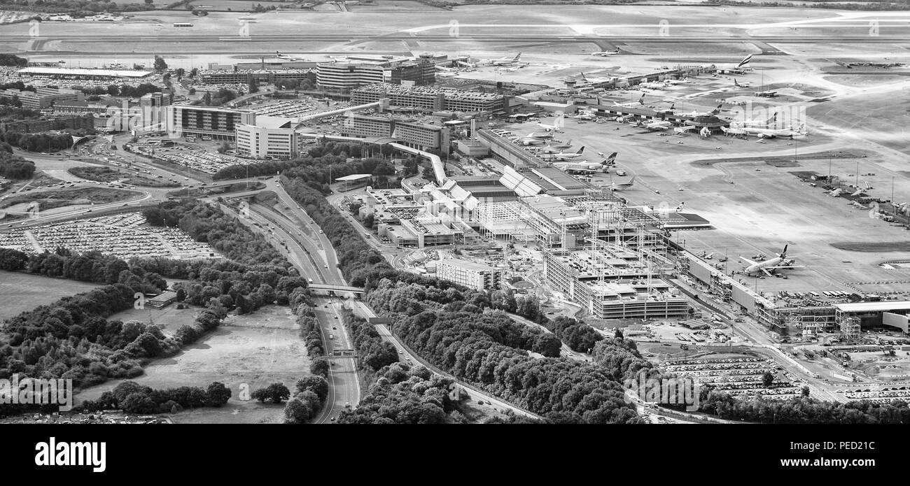 Manchester Airport aerial photo over new terminal construction project