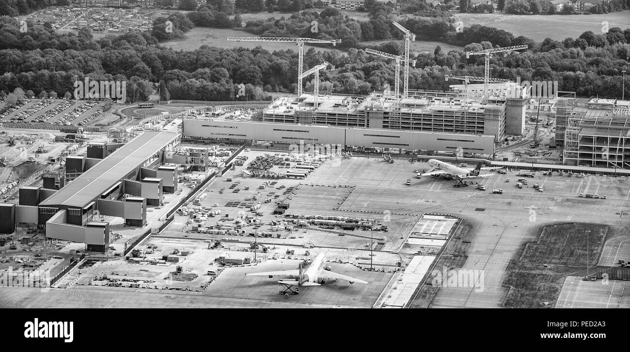 Manchester Airport aerial photo over new terminal construction project