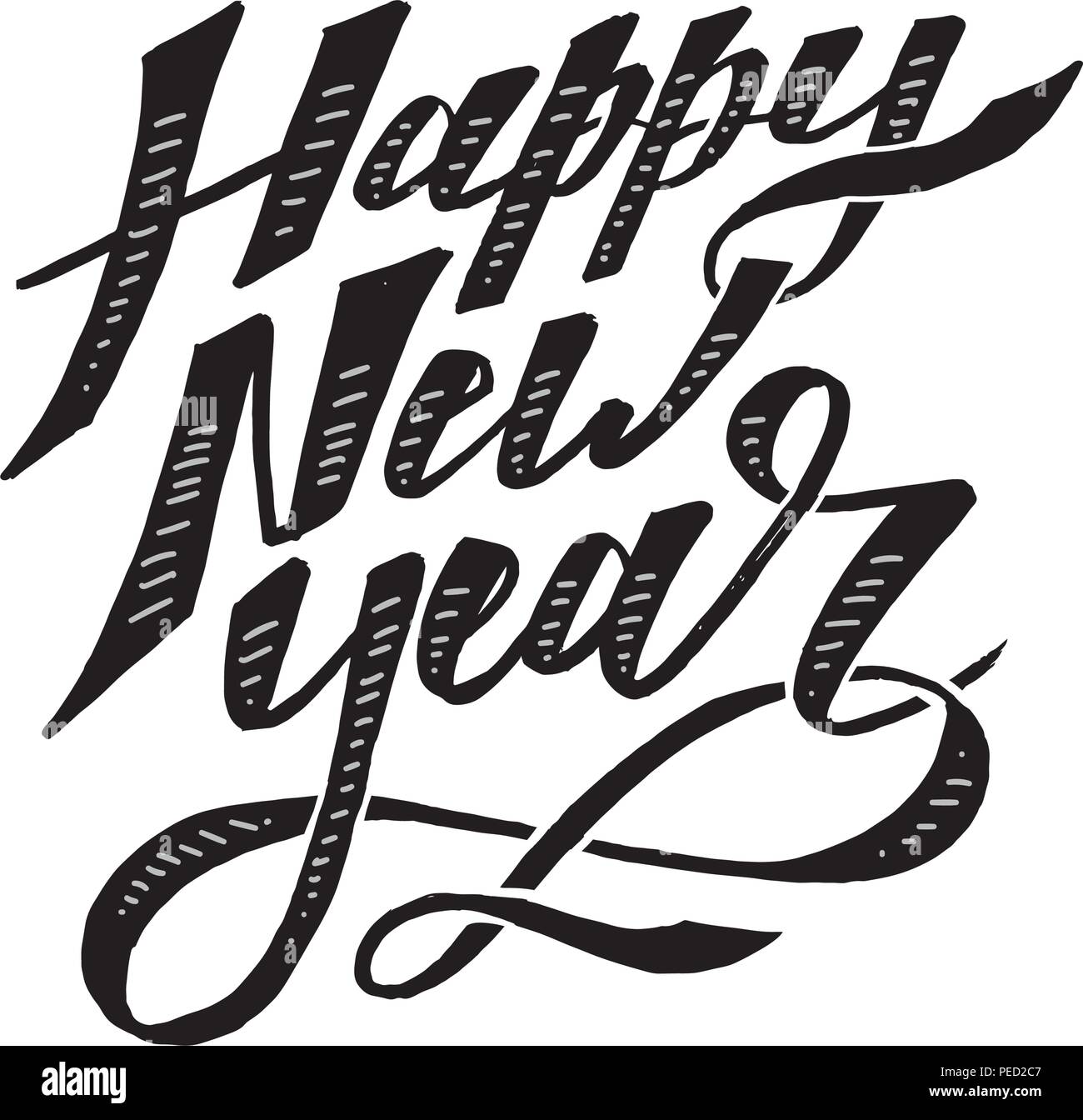 Happy New Year Vector Phrase Lettering Calligraphy Brush illustration ...