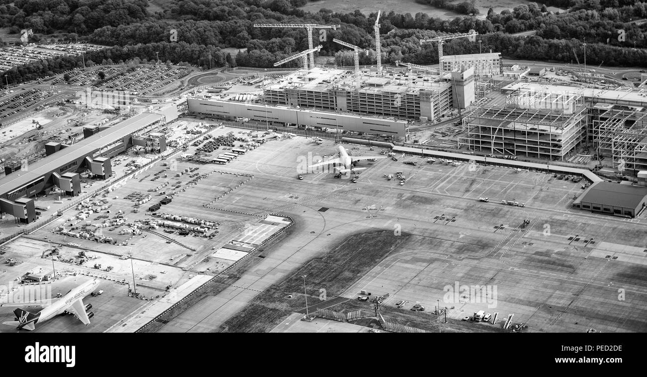 Manchester Airport aerial photo over new terminal construction project