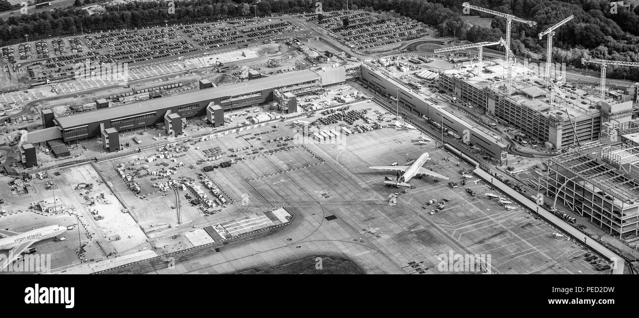 Manchester Airport aerial photo over new terminal construction project