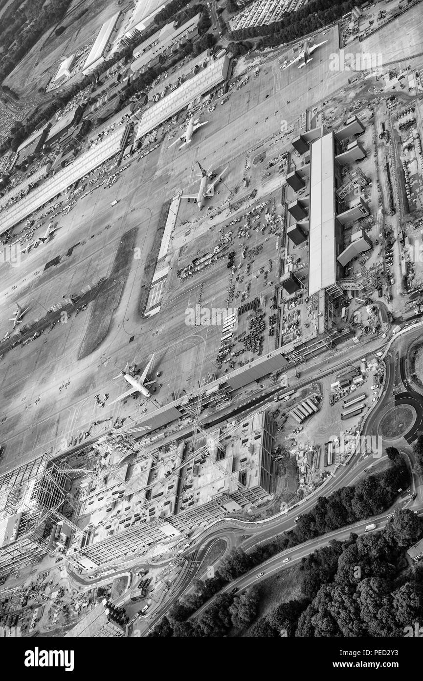 Manchester Airport aerial photo over new terminal construction project