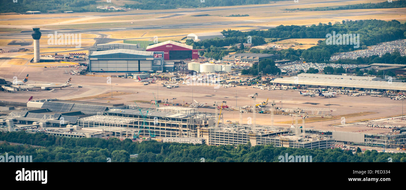 Manchester Airport aerial photo over new terminal construction project