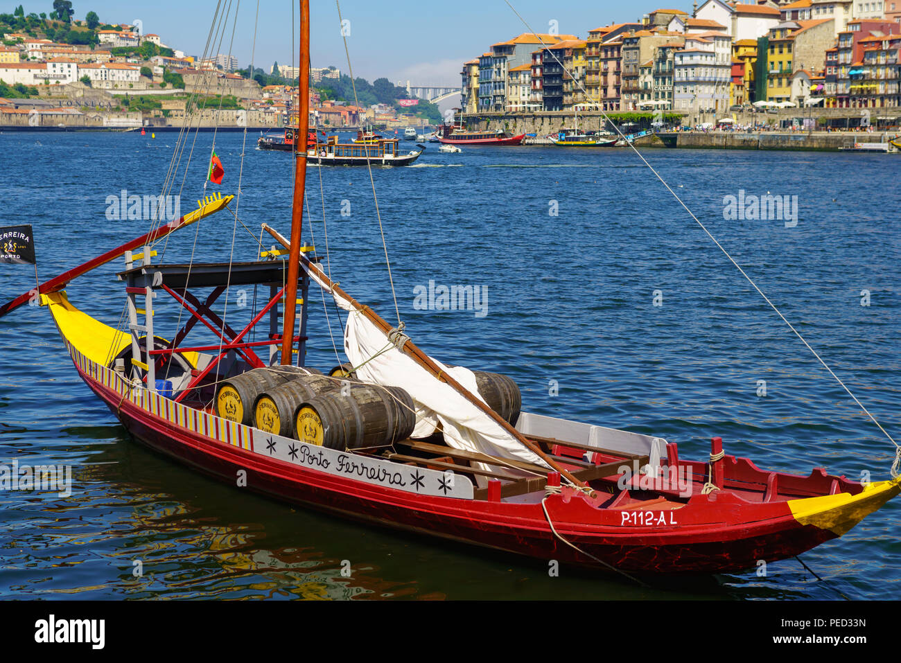 Traditional Rabelo boat on the River Douro in Porto, Portugal, used for  transporting Port wine Stock Photo - Alamy