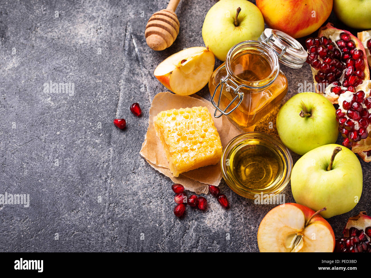 Honey, apple and pomegranate for Rosh Hashana Stock Photo