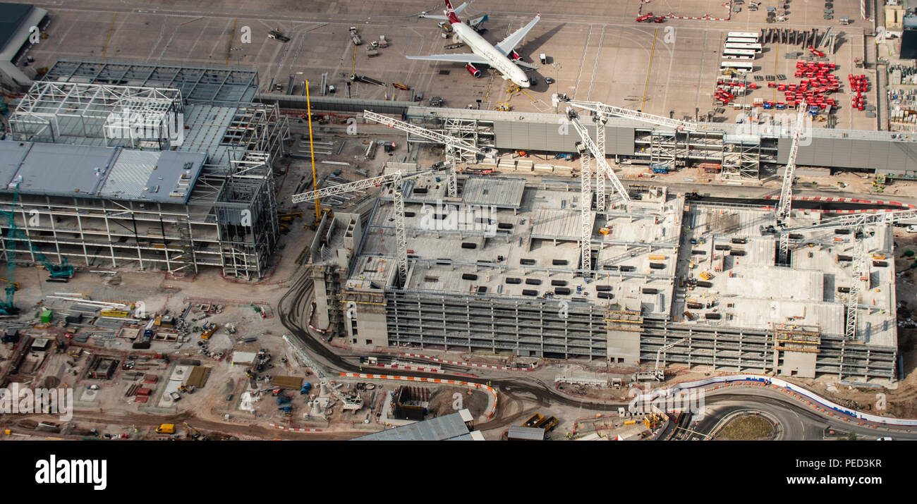 Manchester Airport aerial photo over new terminal construction project