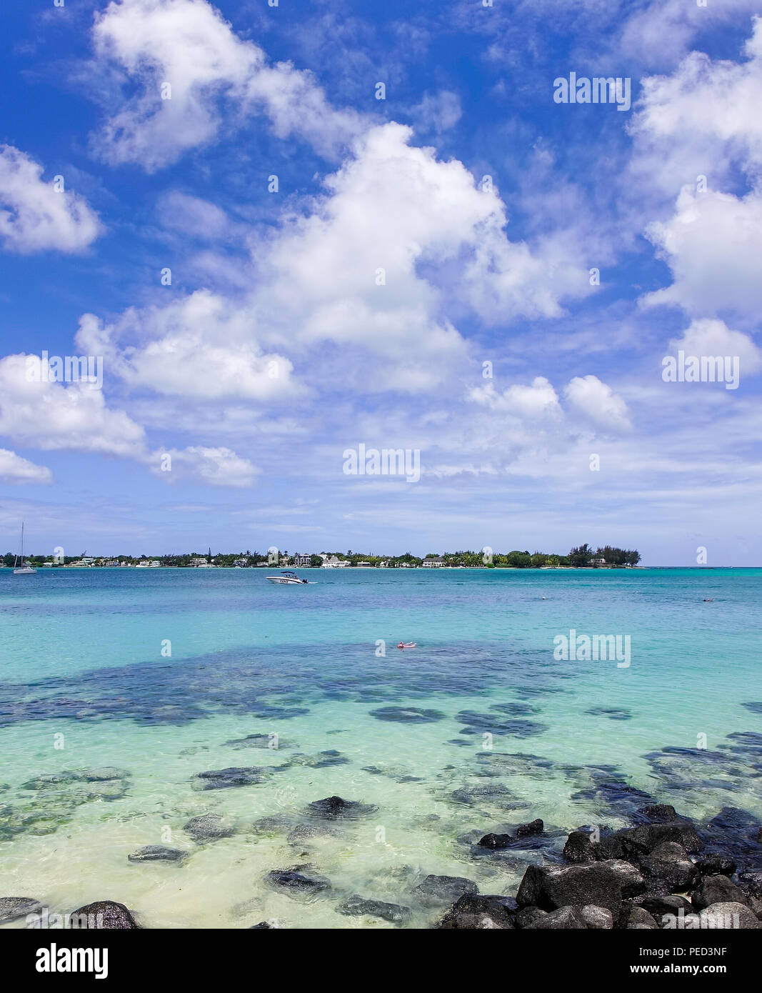 Seascape of Grand Baie, Mauritius. Mauritius is a major tourist