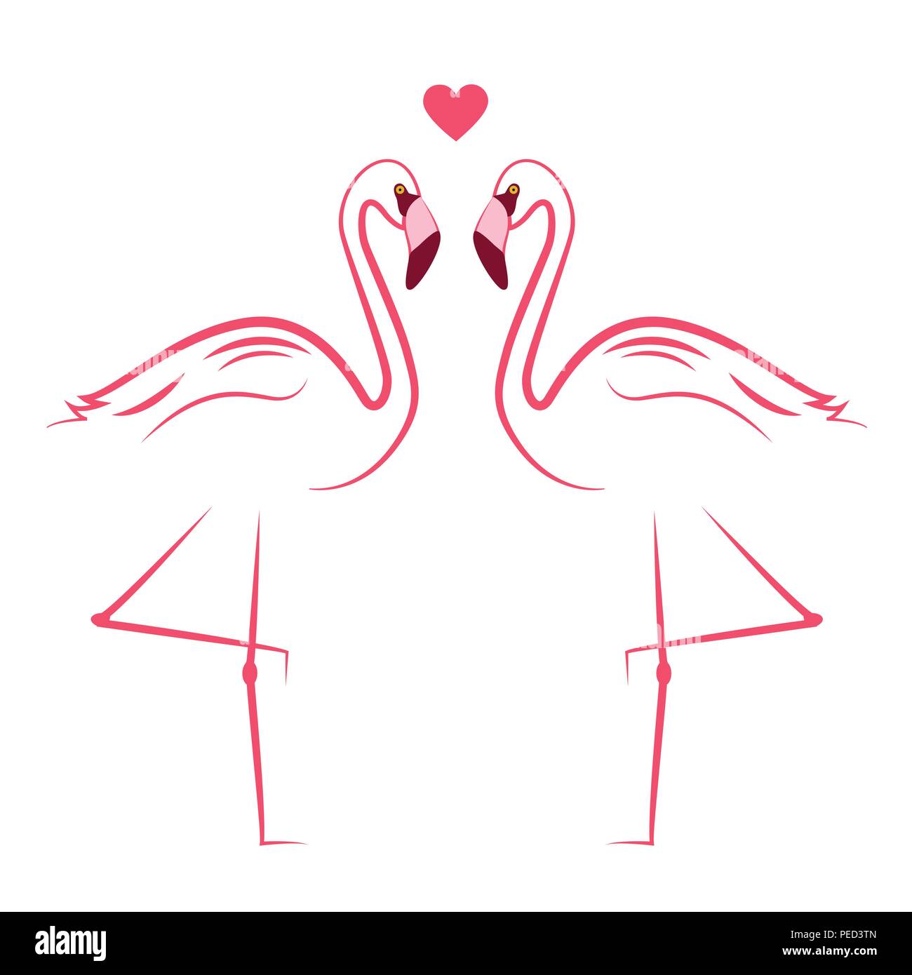 two pink flamingos in love simlpe drawing vector illustration EPS10 Stock Vector