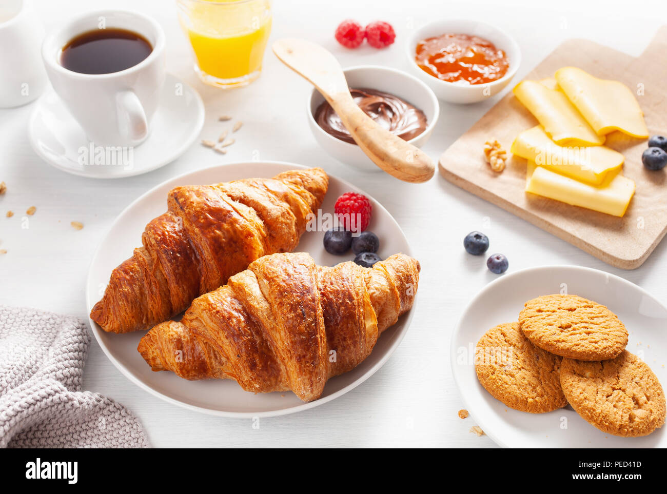 Continental Breakfast With Croissant Jam Chocolate Spread And Coffee Continental Breakfast With Croissant Jam Chocolate Spread And Coffee