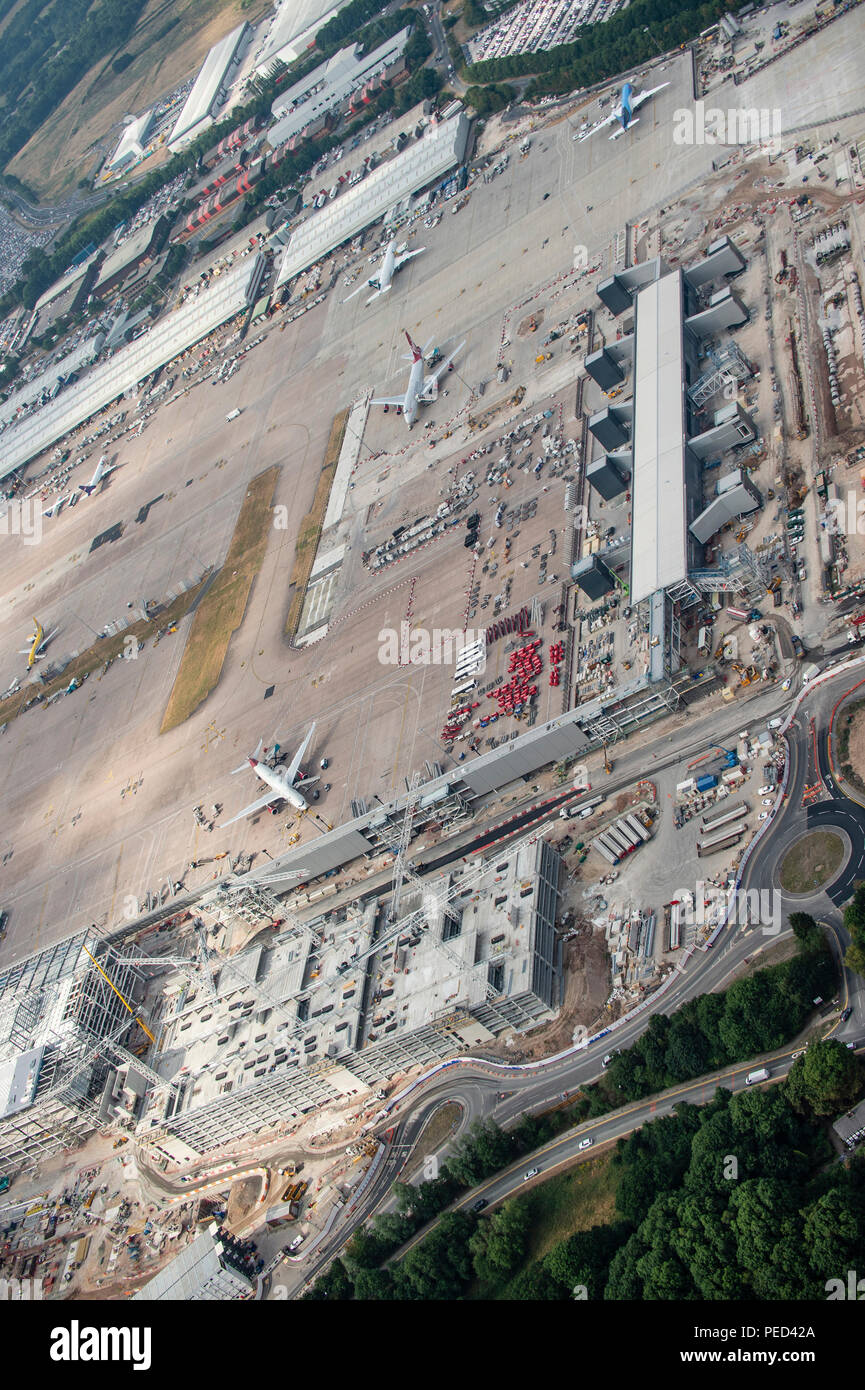 Manchester Airport aerial photo over new terminal construction project