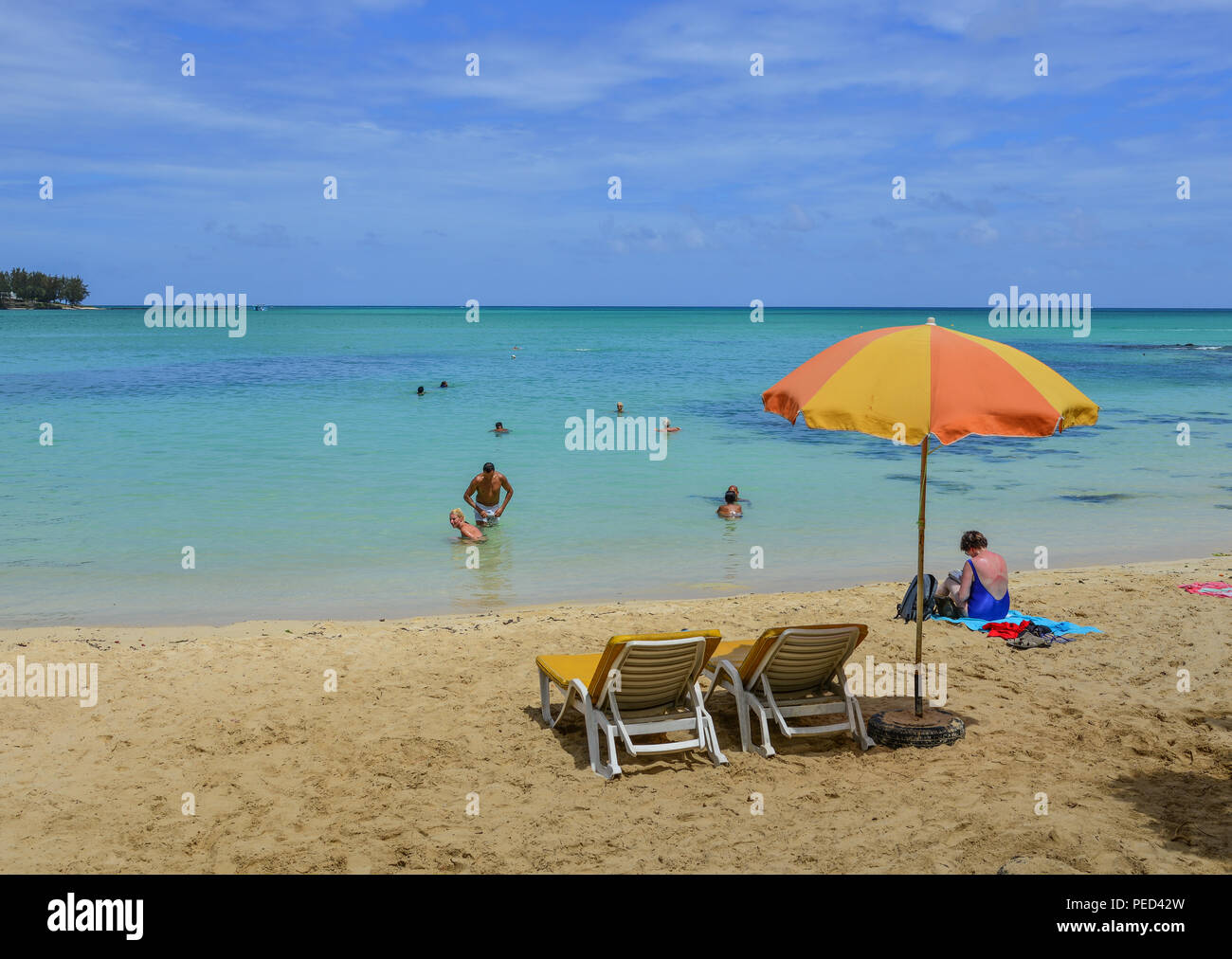 Grand Baie, Mauritius Jan 10, 2017. Sand beach of Grand Baie