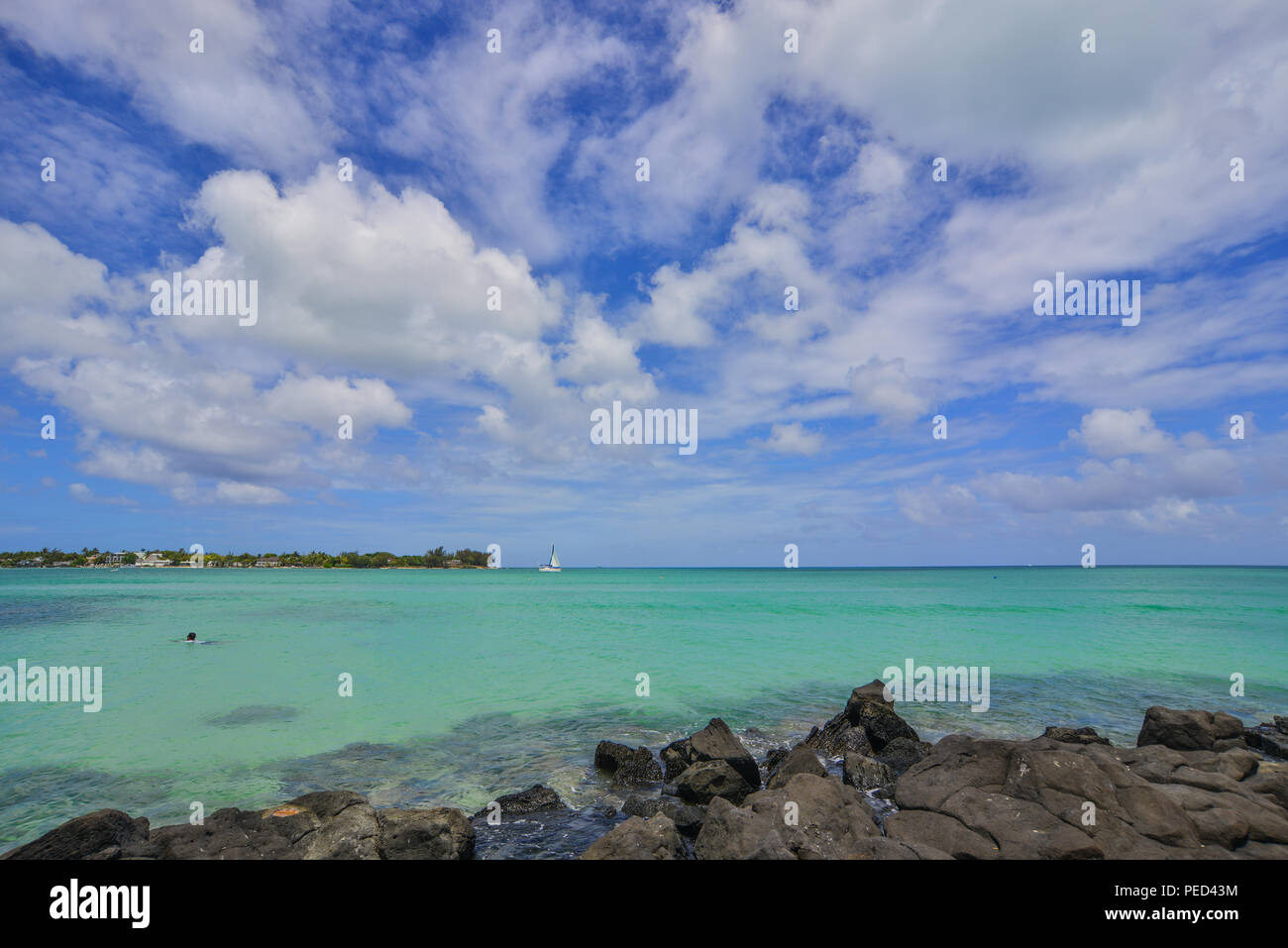 Seascape of Grand Baie, Mauritius. Mauritius is a major tourist