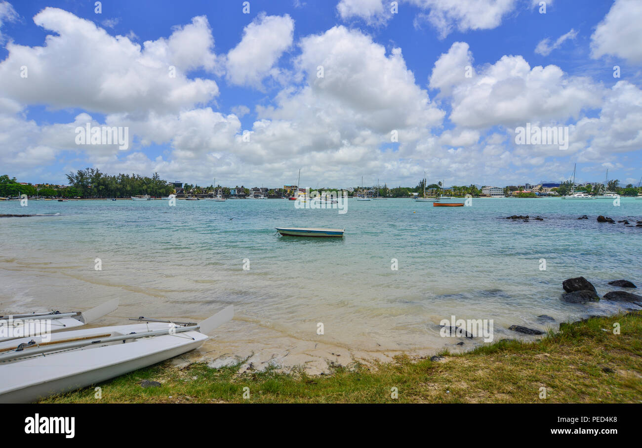 Seascape of Grand Baie, Mauritius. Mauritius is a major tourist