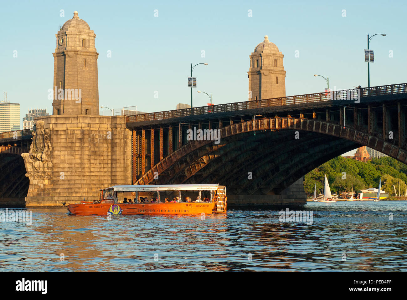 Boston Duck Tours boat, an amphibious vehicle sailing on the Charles