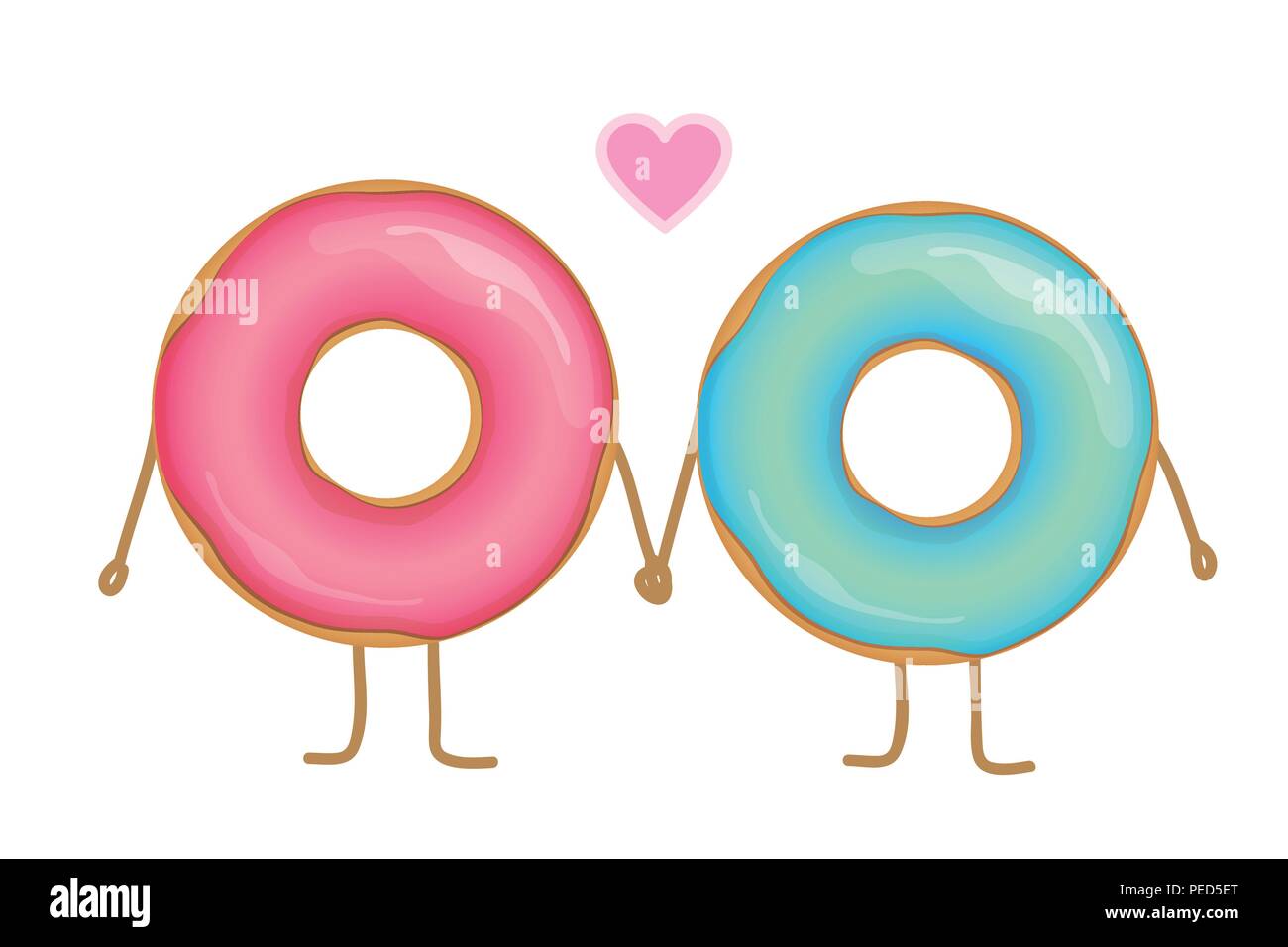 two donuts blue and pink glazed in love vector illustration EPS10 Stock Vector